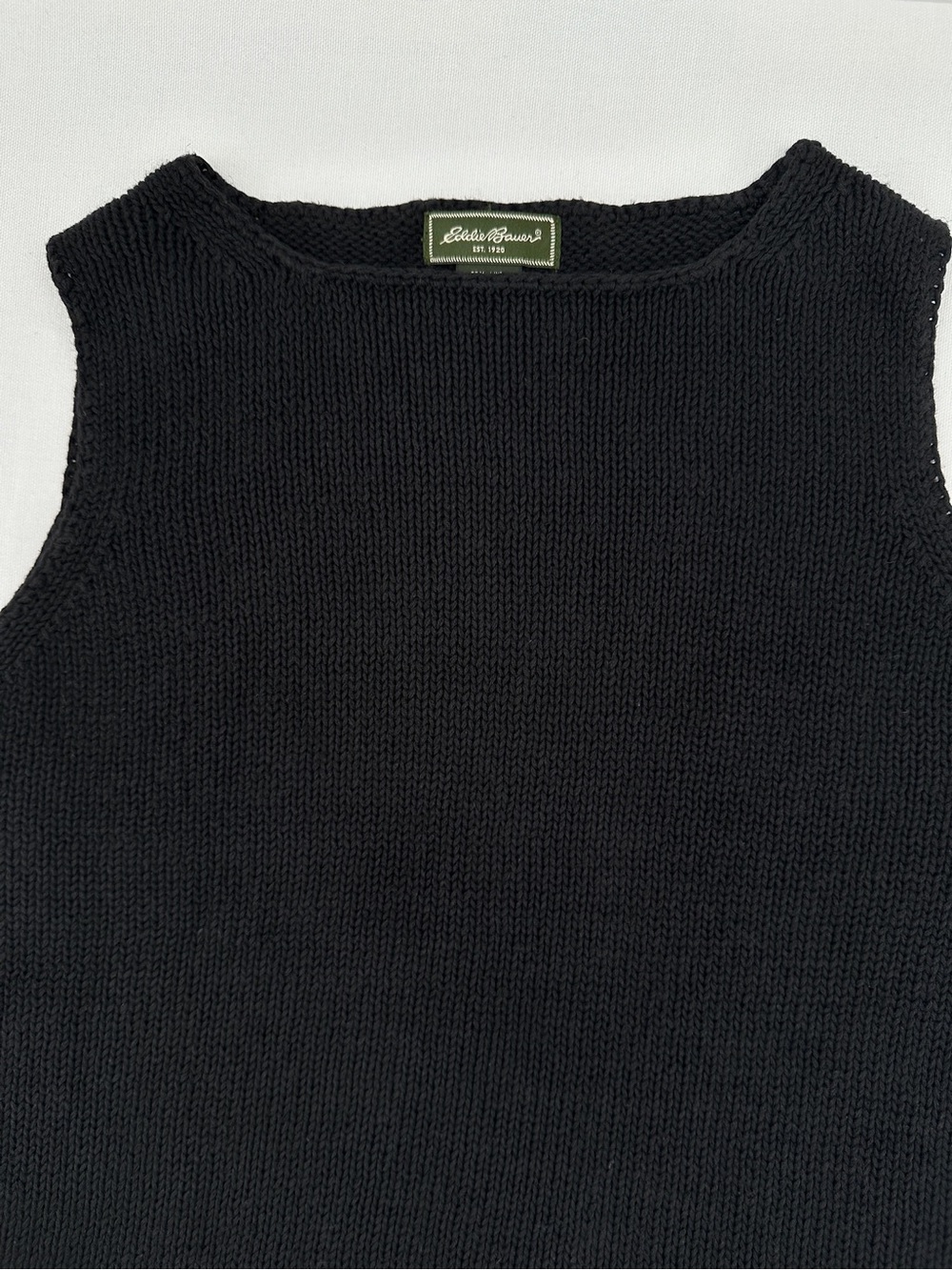 Vintage Eddie Bauer Black Linen Cotton Blend Sleeveless Knit Sweater Tank - Picture 2 of 10